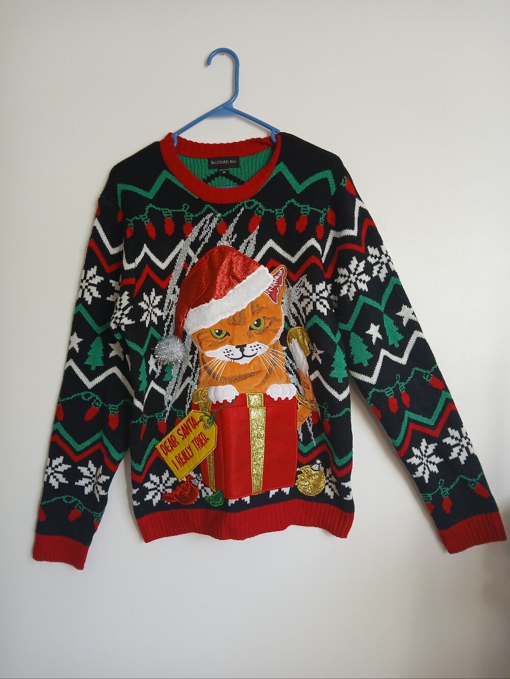 Blizzard Bay Christmas Cat Sweater Size Medium Pocket